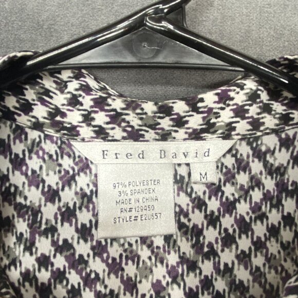 Fred David Womens Houndstooth Pattern Short Sleeve Button-Up Shirt Size Medium - Picture 5 of 9